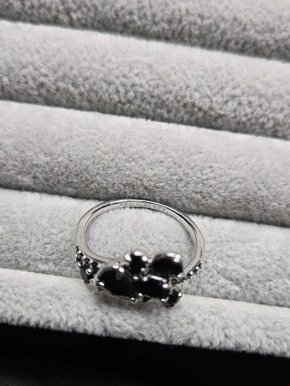 Size 8 Paths Entwined Black Onyx Cubic Zircon Rhodium Plated Bomb Party Ring